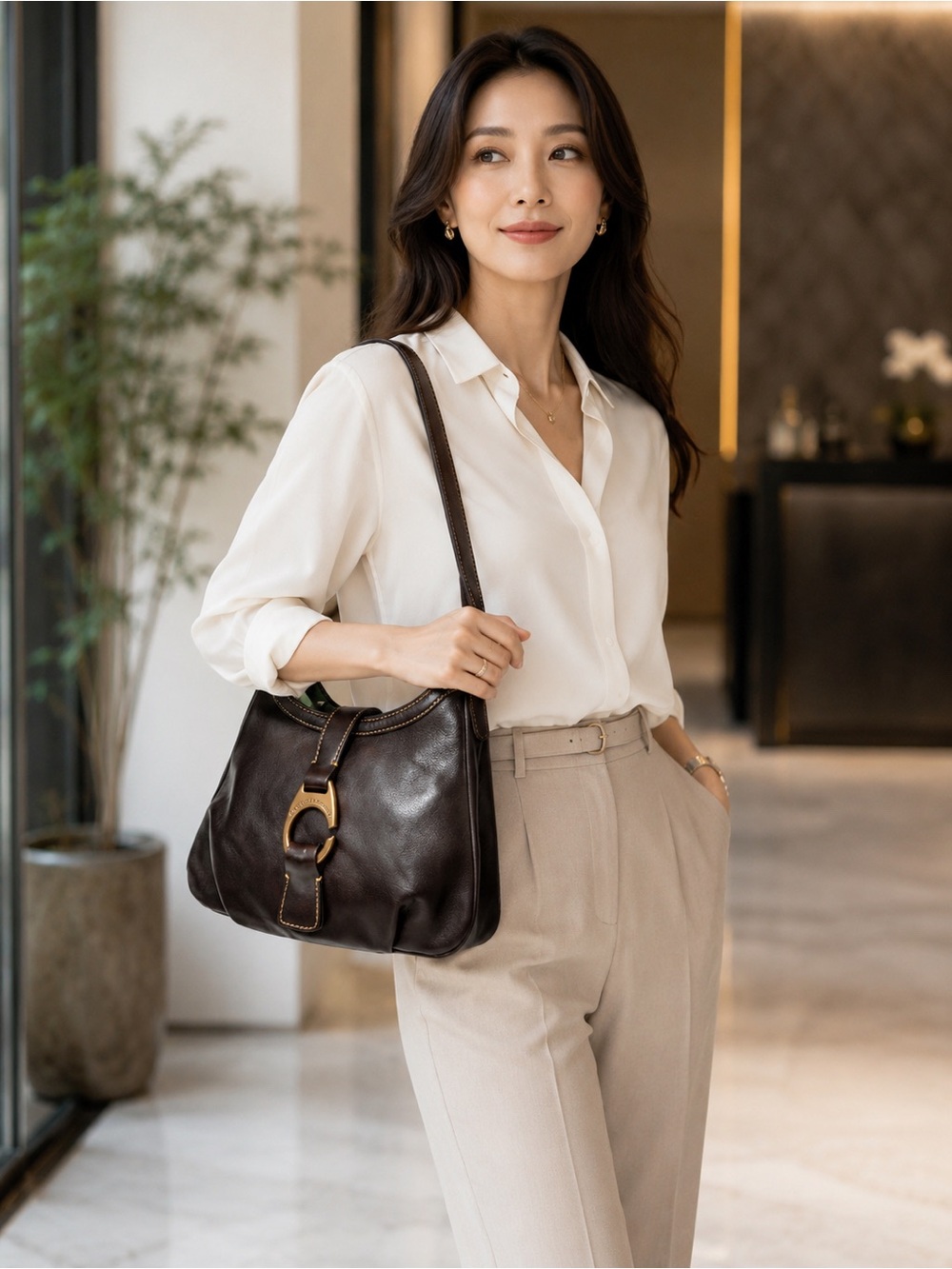 Dooney & Bourke Derby Florentine  Leather Large Hobo Shoulder Bag